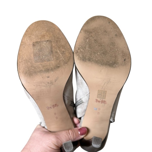 COACH Izzie Open Toe Shooties Gray Suede Booties Pumps 9 Grey Neutral Designer - Picture 9 of 12